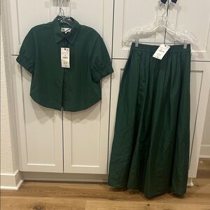 Dark Green Shirt and Skirt Set